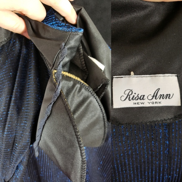 Vintage Black Blue Sparkle Tie Front Blouse sz L - Picture 8 of 8